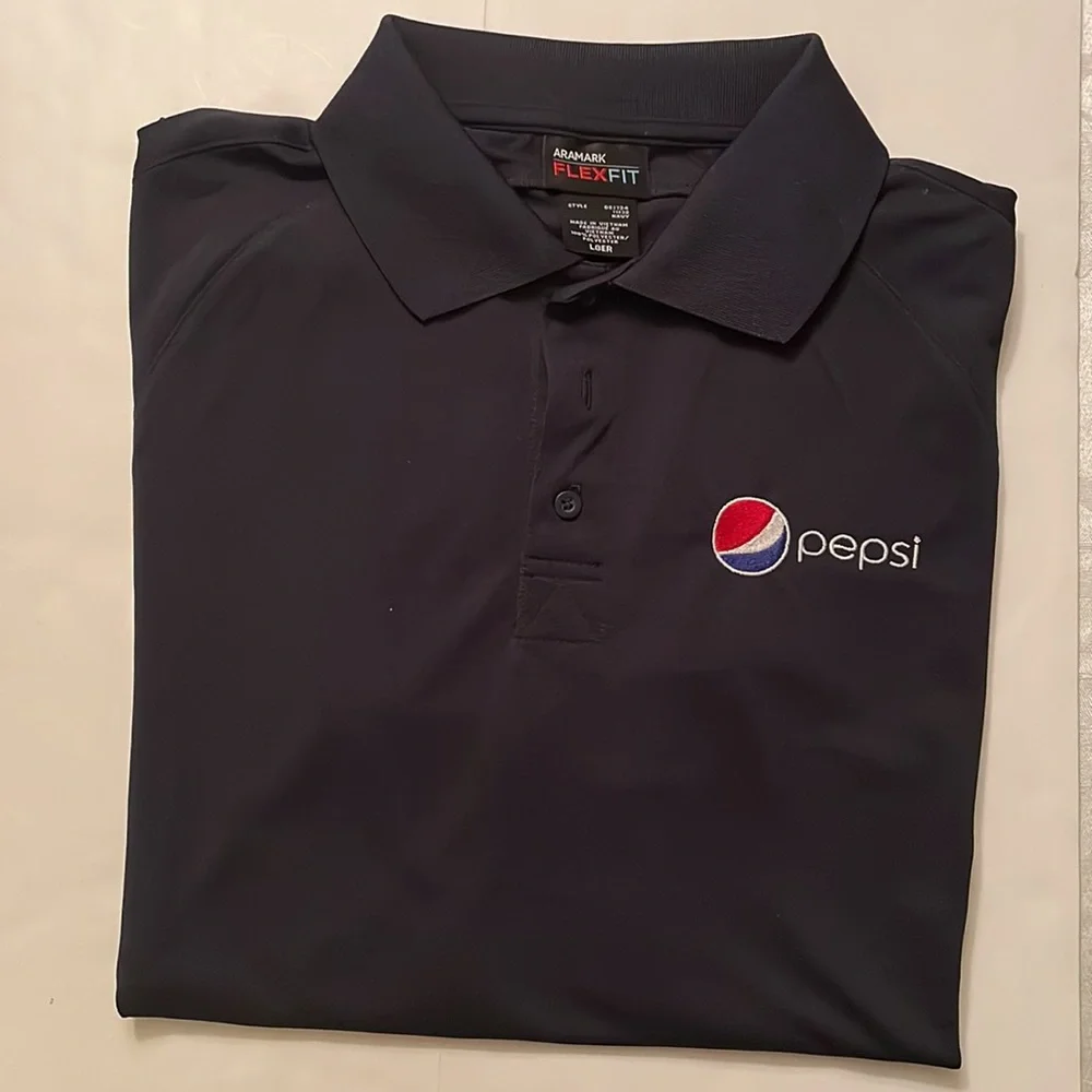 NWOT Aramark (Flex Fit) short sleeves navy blue polo shirt. Size L - Picture 13 of 15
